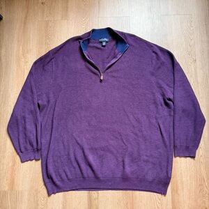 Brooks Brothers Men’s 3XL Purple Supima Cotton 1/4 Zip Knit Sweater Leather Zip